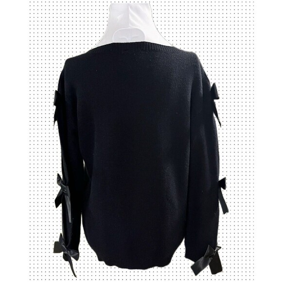 V Cristina Women’s Black Nylon/Polyester/Rayon Long Sleeve Sweater Small w/Bows - Picture 4 of 7